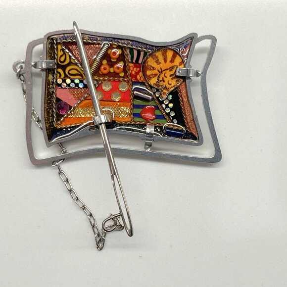 NIB SEEKA QUILT PIN - HAND PAINTED METALLIC FIBROUS STAINLESS STEEL RESIN ARTSY - Picture 3 of 9
